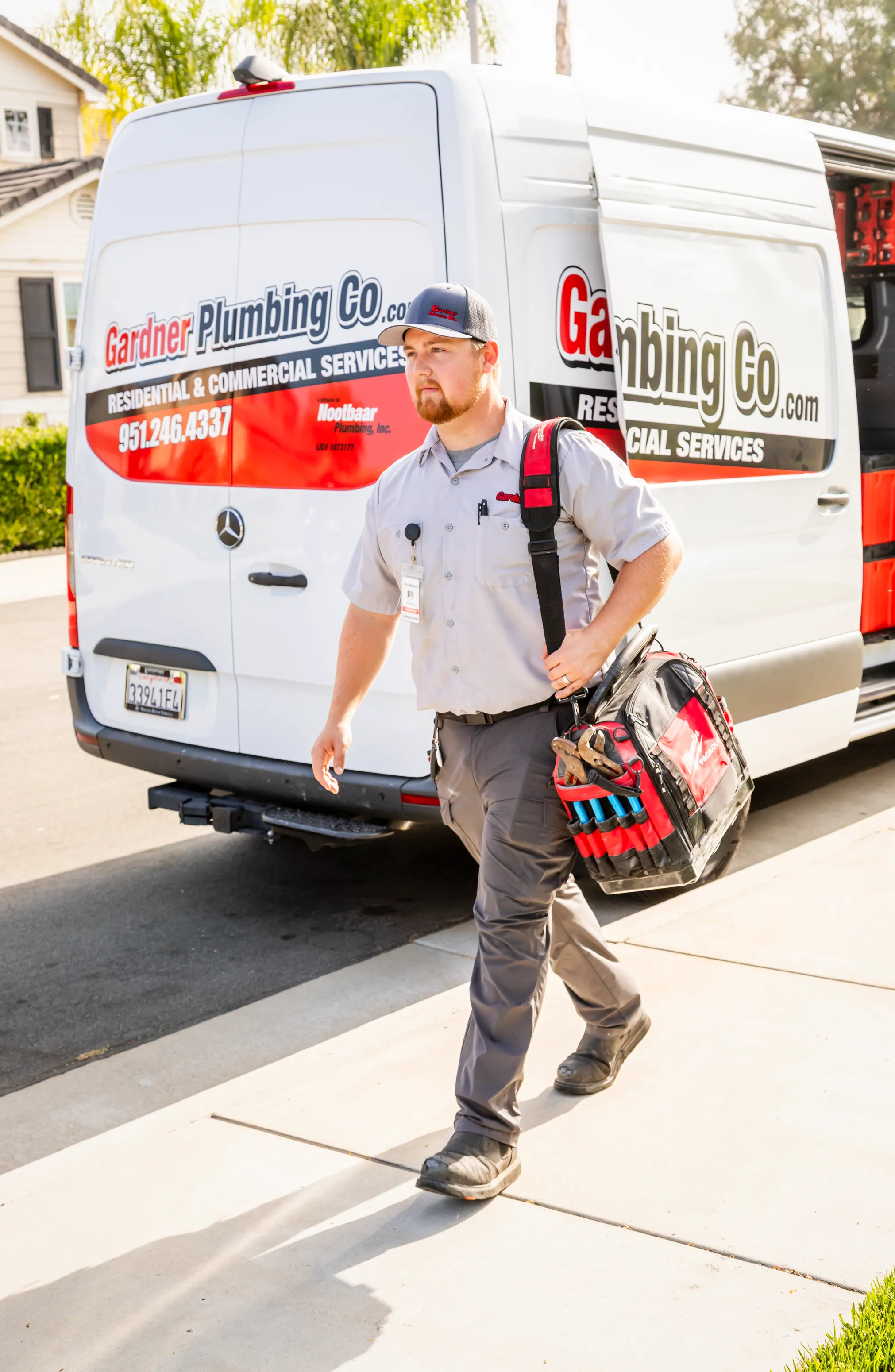 Gardner Plumbing Co. licensed electrician and service van ready for electrical service in Murrieta