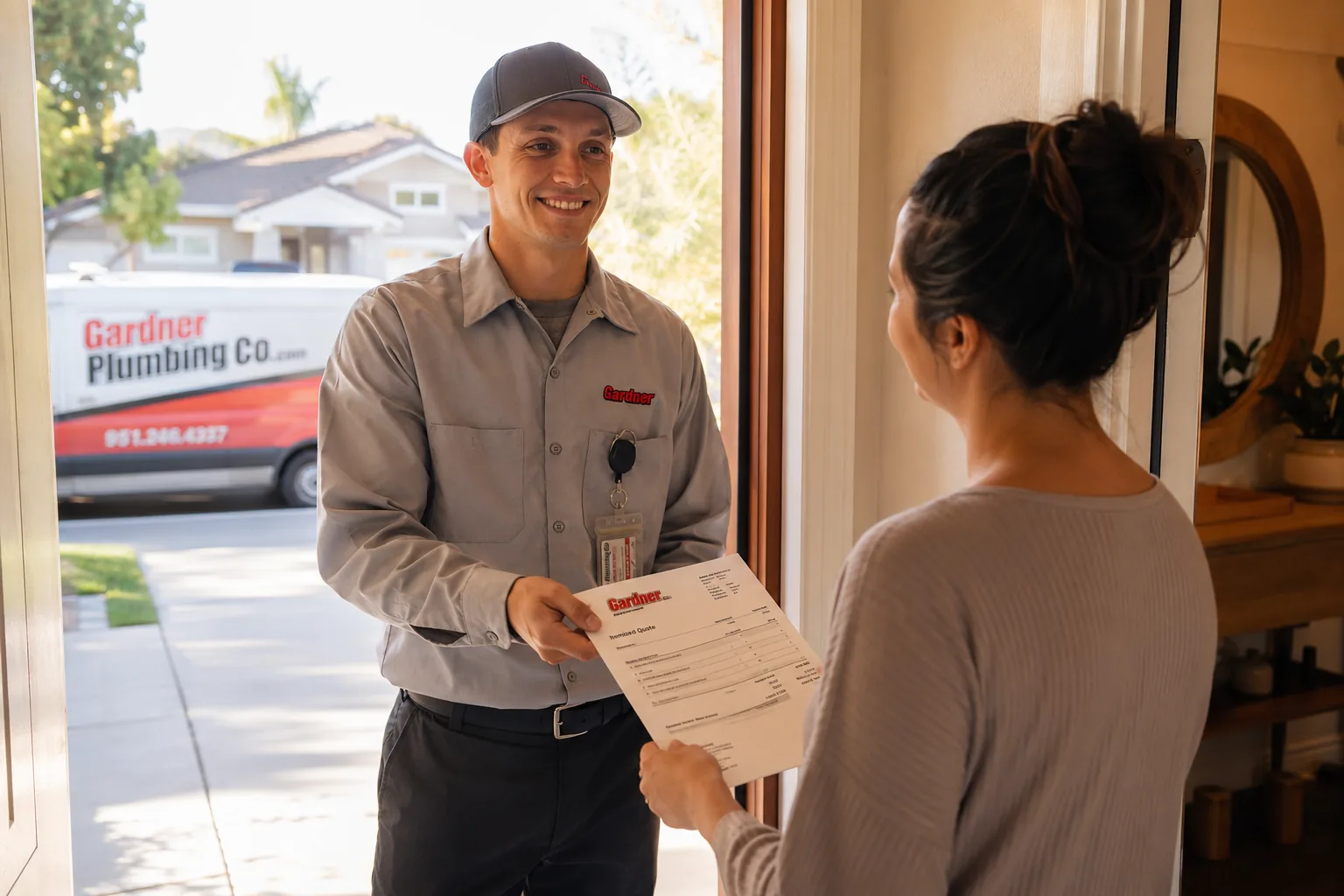 Gardner Plumbing Co. transparent pricing — upfront, written estimates with no trip fees