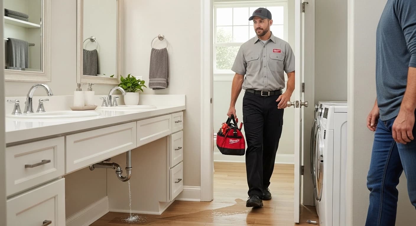 Emergency burst pipe repair - technician responding to urgent repipe call