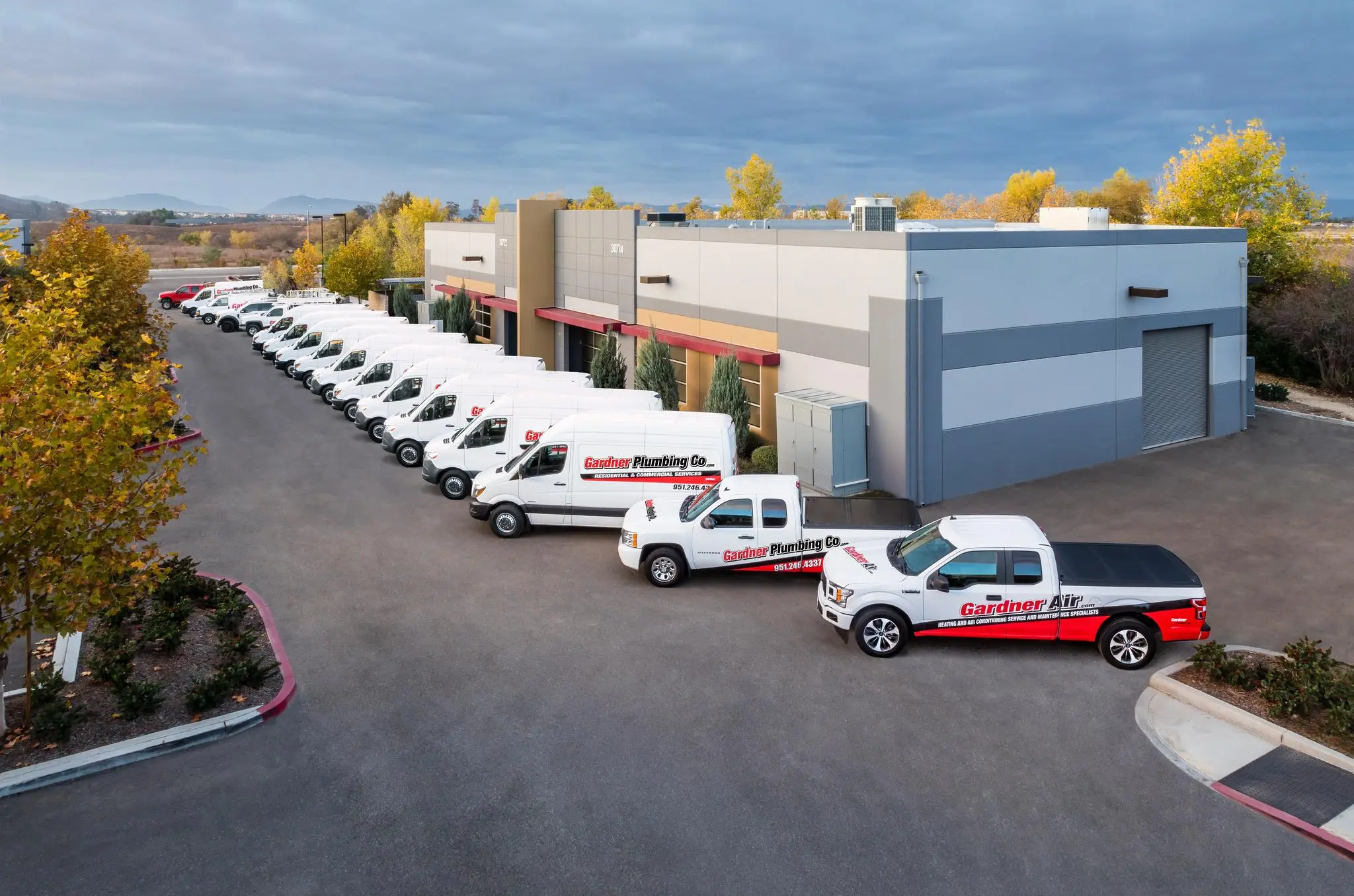 Gardner Plumbing Co. professional facility and fleet of service vehicles ready to serve customers