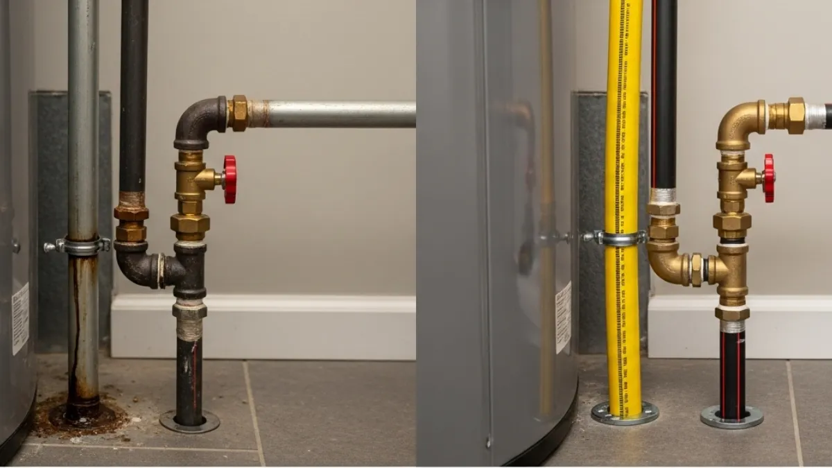 Before and after of professional gas line installation