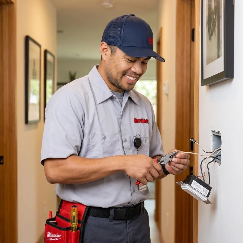 Gardner electrician wiring a smart switch during home electrical upgrade in Murrieta